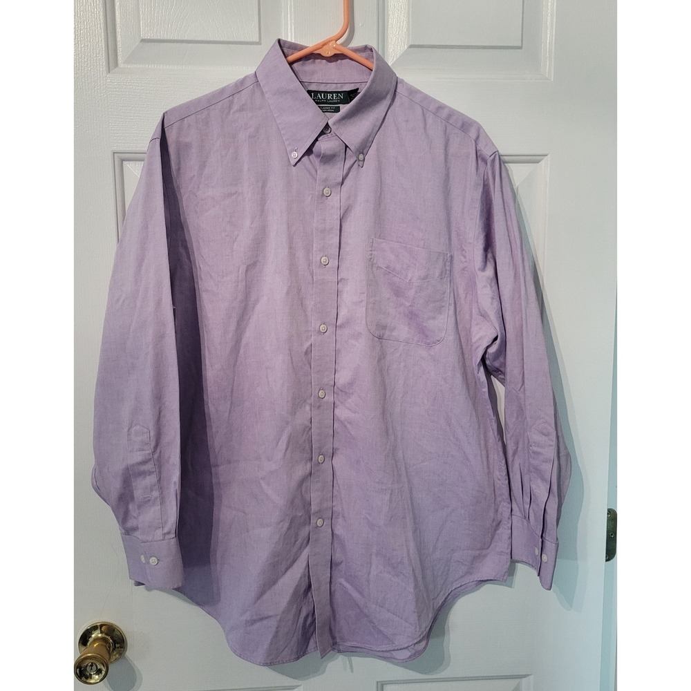 Lauren Ralph Lauren 100% Cotton Non Iron Dress Shirt 16.5 32/33‎ Lavender Purple